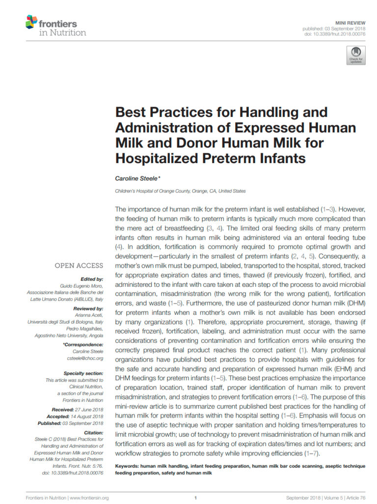 Best Practices for Handling and Administration of Expressed Human Milk