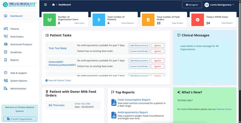 PENS nutrition monitor dashboard